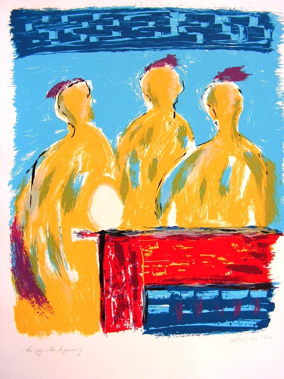 Marten Randa - zeefdruk - The egg is the beginning. verkocht voor € 45!