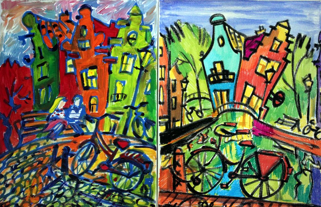 Elena Polyakova (21e eeuw) - Amsterdamse grachten -Acrylverf op doek verkocht voor € 55!