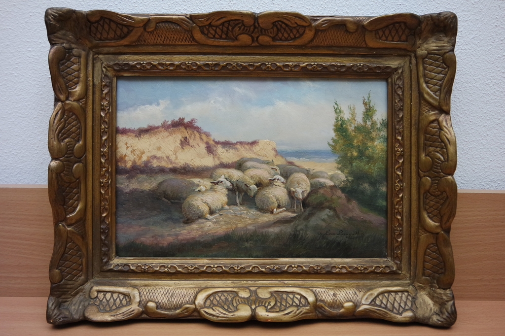 Jef Louis van LEEMPUTTEN (1867 - 1948) - olieverf op paneel - schapen kopen? Bied vanaf 475!