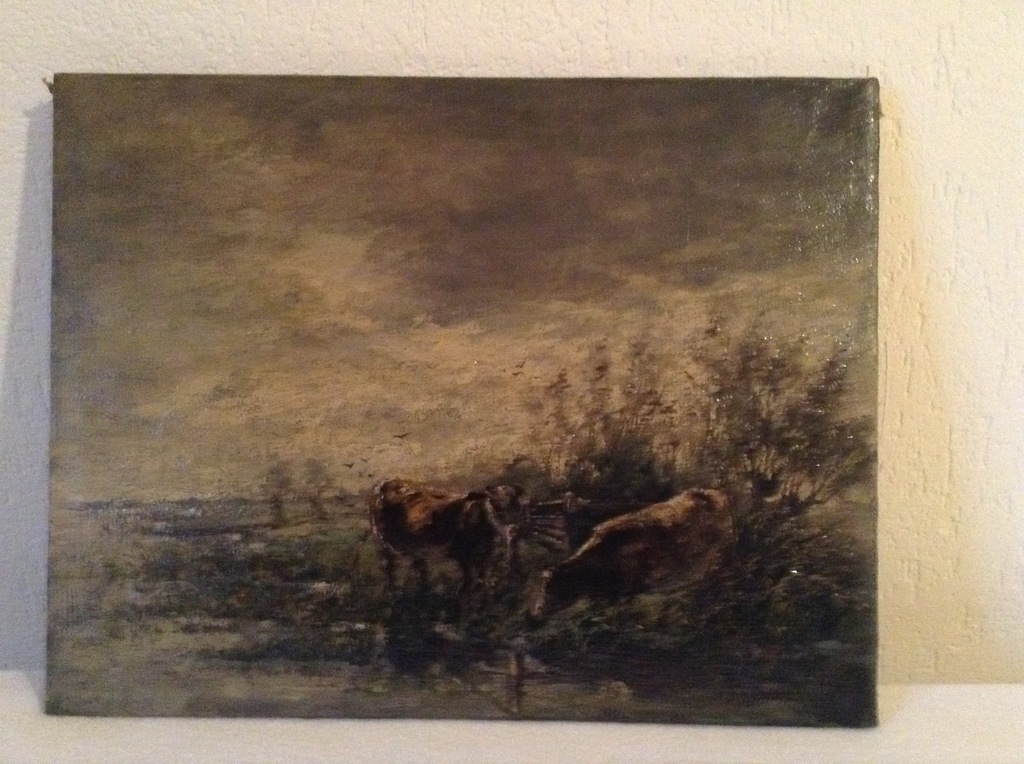 Ingen, Hendrikus Alexander van . Koeien langs de waterkant , Olieverf op doek verkocht voor € 100!
