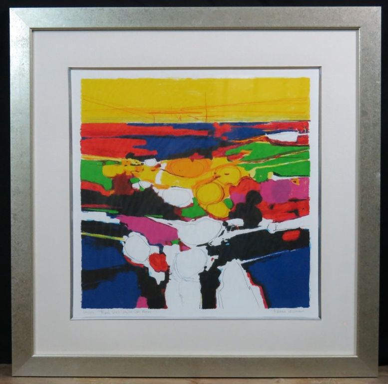 Frank Lejeune: Zeefdruk, First visit Veules les Roses - ingelijst verkocht voor € 45!