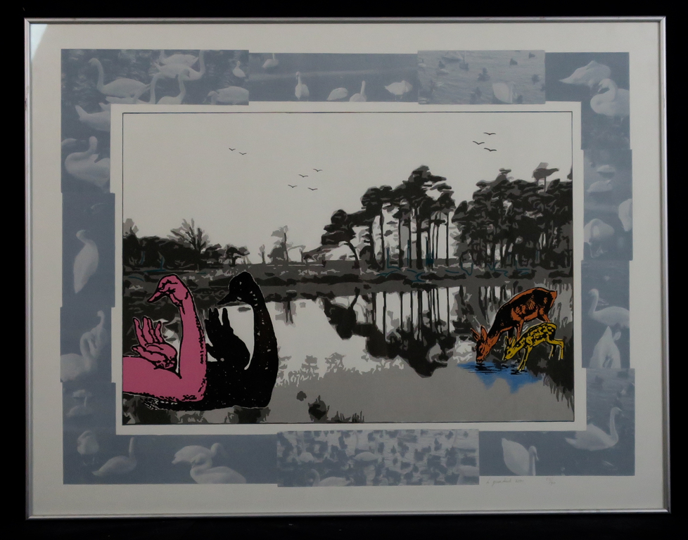 Herman Geerdink: Zeefdruk, Zonder titel - Ingelijst verkocht voor € 35!