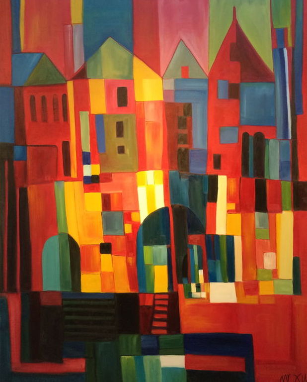 Stadsgezicht, handgesigneerd, Zeer groot 155 cm x 125 cm kopen? Bied vanaf 249!