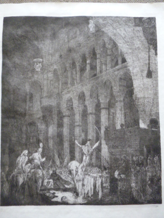 Marius Bauer - ets - Mohammed II in de Aya Sophia verkocht voor € 150!