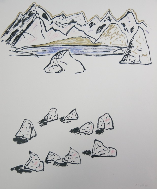 Anne Semler: Met de hand ingekleurde litho, Berglandschap  kopen? Bied vanaf 1!