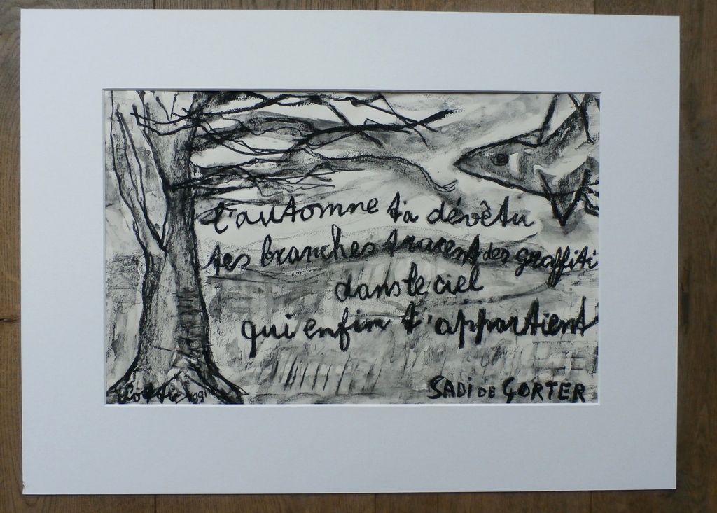 Lotti van der Gaag, zwart krijt en was tekening: L 'automne 1991 kopen? Bied vanaf 149!