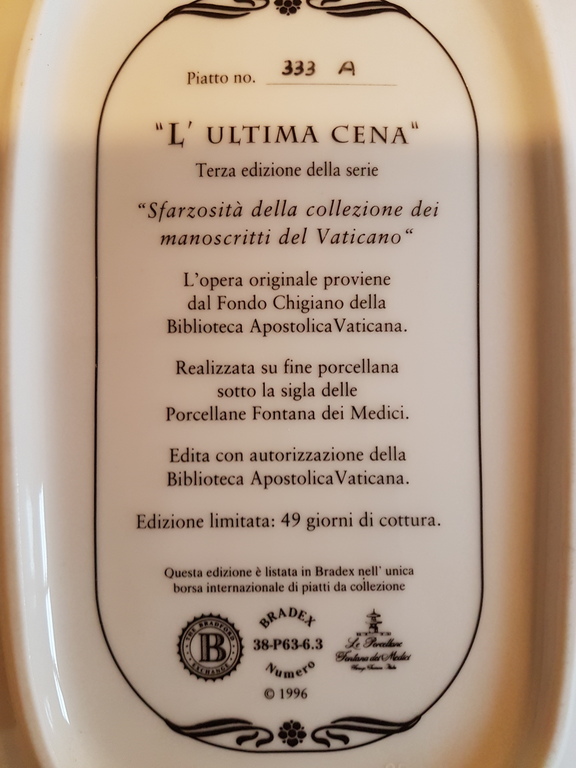 Porseleinen bord met de hand beschilderd-I Tesori del Vaticano-Ultima Cena kopen? Bied vanaf 1!