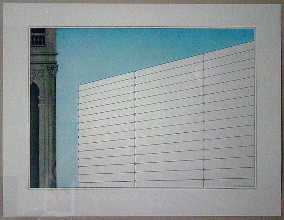 Litho: Italiaans gebouw naast schutting - 1980 verkocht voor € 75!