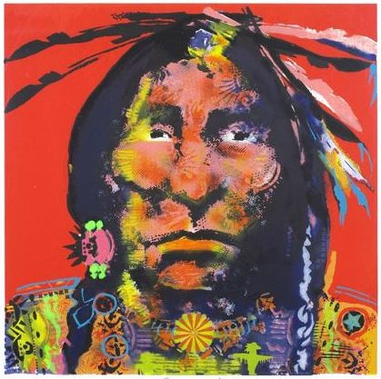 Espen Hagen, zeefdruk: Geronimo (rood) - ingelijst verkocht voor € 80!