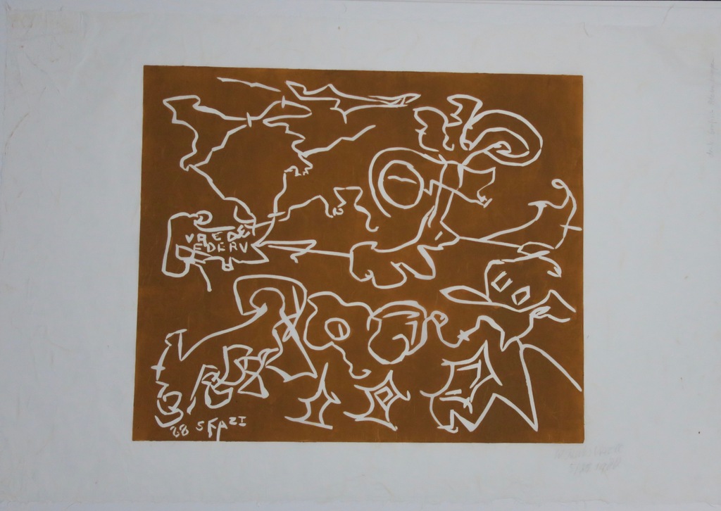 Wim Izaks: Lino op rijstpapier, Vrede oranje (groot) kopen? Bied vanaf 60!