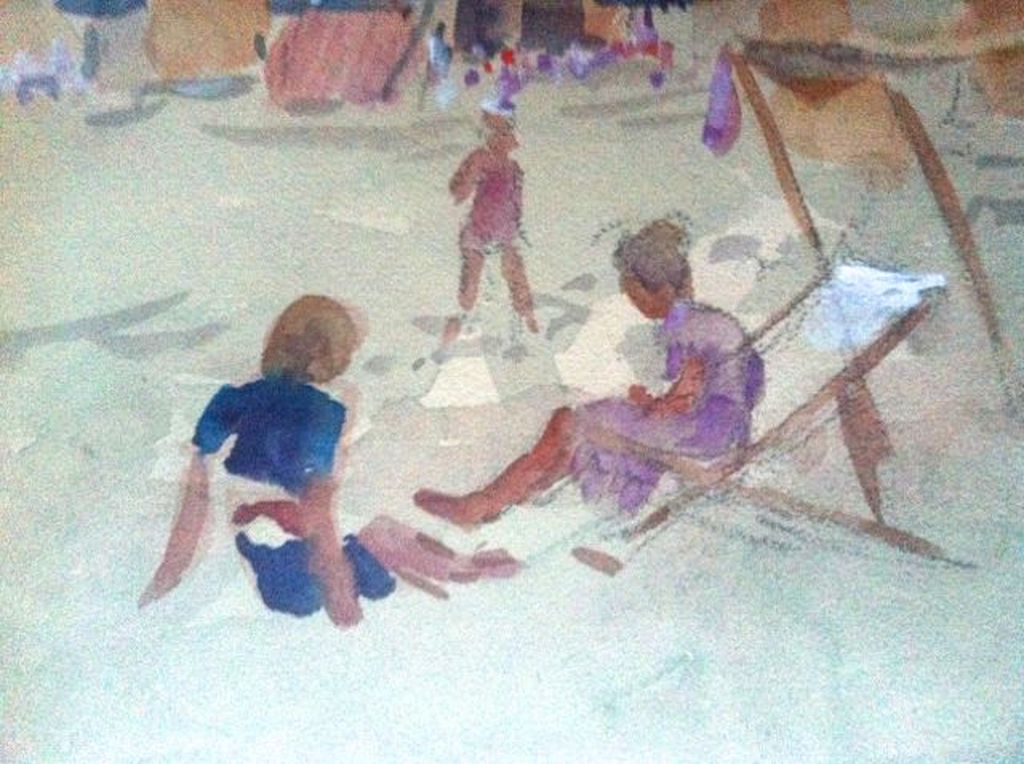 Jan Altink: Aquarel, Strandtafereel kopen? Bied vanaf 1500!