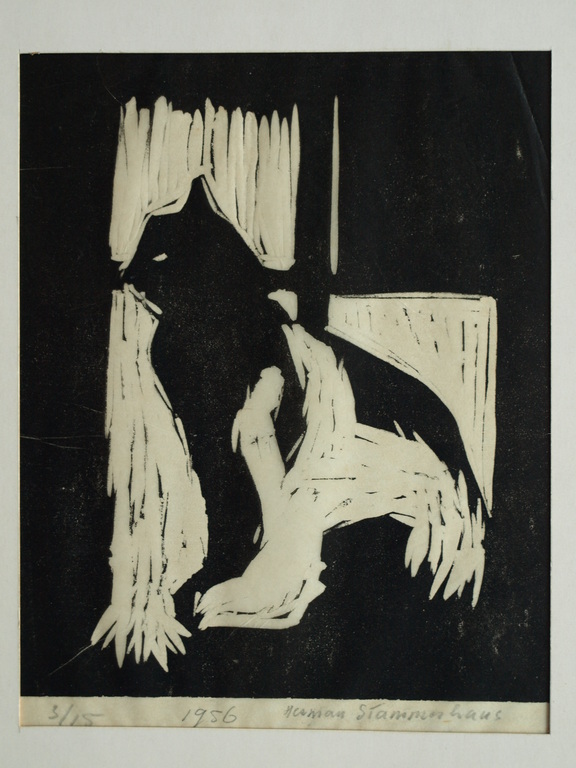 Herman Stammeshaus :  Houtsnede – Kat voor raam – gesigneerd - 1956 kopen? Bied vanaf 1!