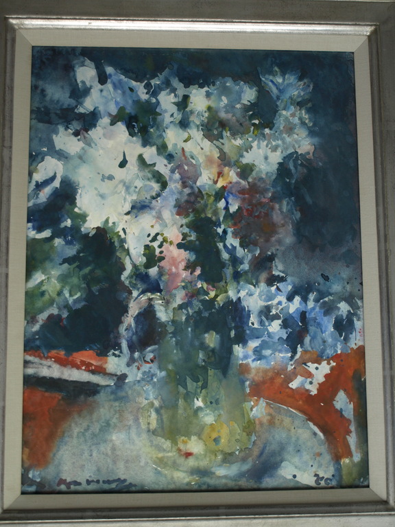 Kees Verwey : Aquarel , Bloemen in gele kan - gesigneerd & ingelijst – 1980 verkocht voor € 1000!