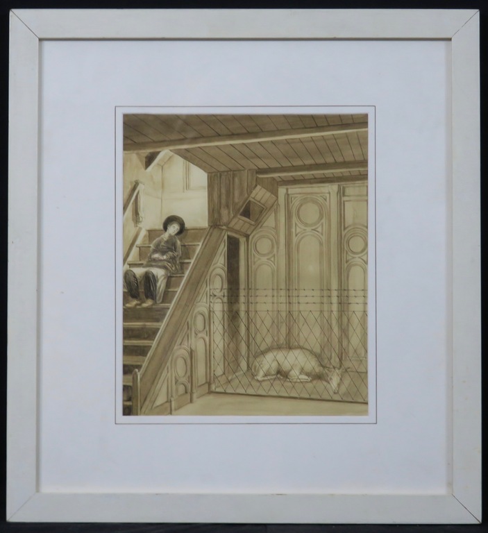 Bernard Verhoeven: Aquarel, Zonder titel - Ingelijst verkocht voor € 35!