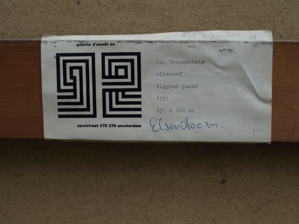 Jan Groenestein : Olieverf op doek , Liggend paard – 150 x 200 cm - 1951 kopen? Bied vanaf 750!