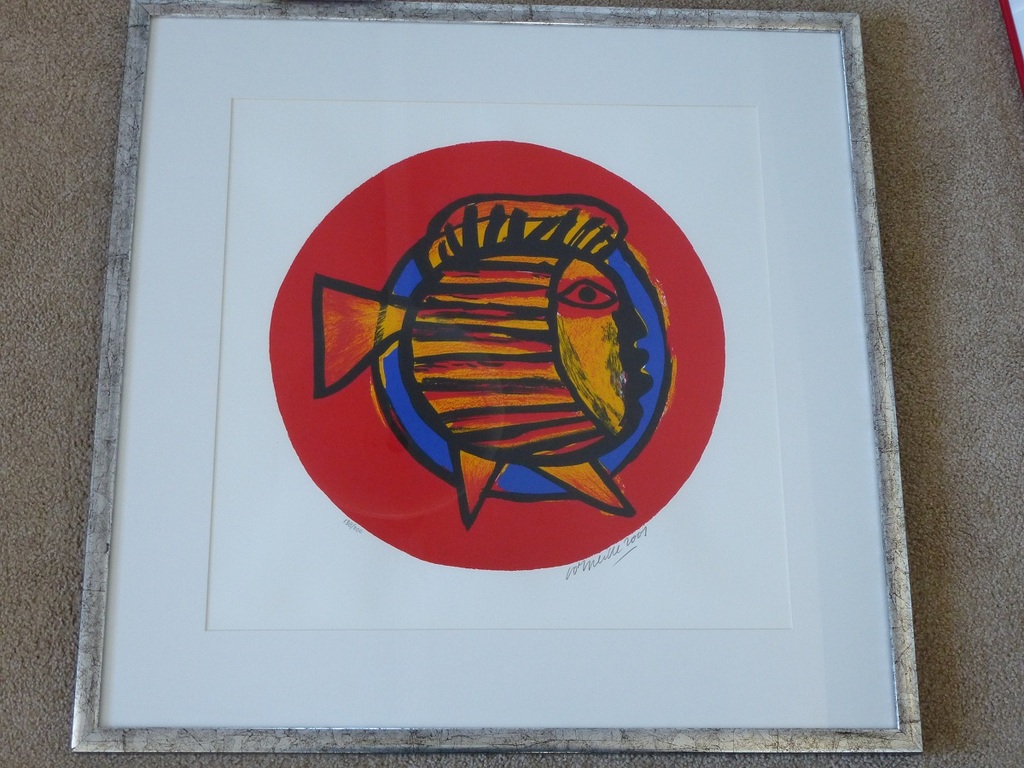Corneille, zeefdruk, Vis, 2001, Handges., ingelijst in nieuwe lijst!!! kopen? Bied vanaf 275!