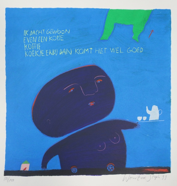 Wouter Stips: Zeefdruk, Kopje koffie verkocht voor € 45!