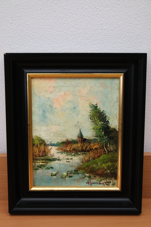 Jan van Vlaardingen (1913-1980) - olieverf op doek - Kortenhoef verkocht voor € 70!