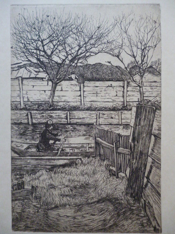 Pieter Dupont - ets - Vaart met roeiboot verkocht voor € 65!