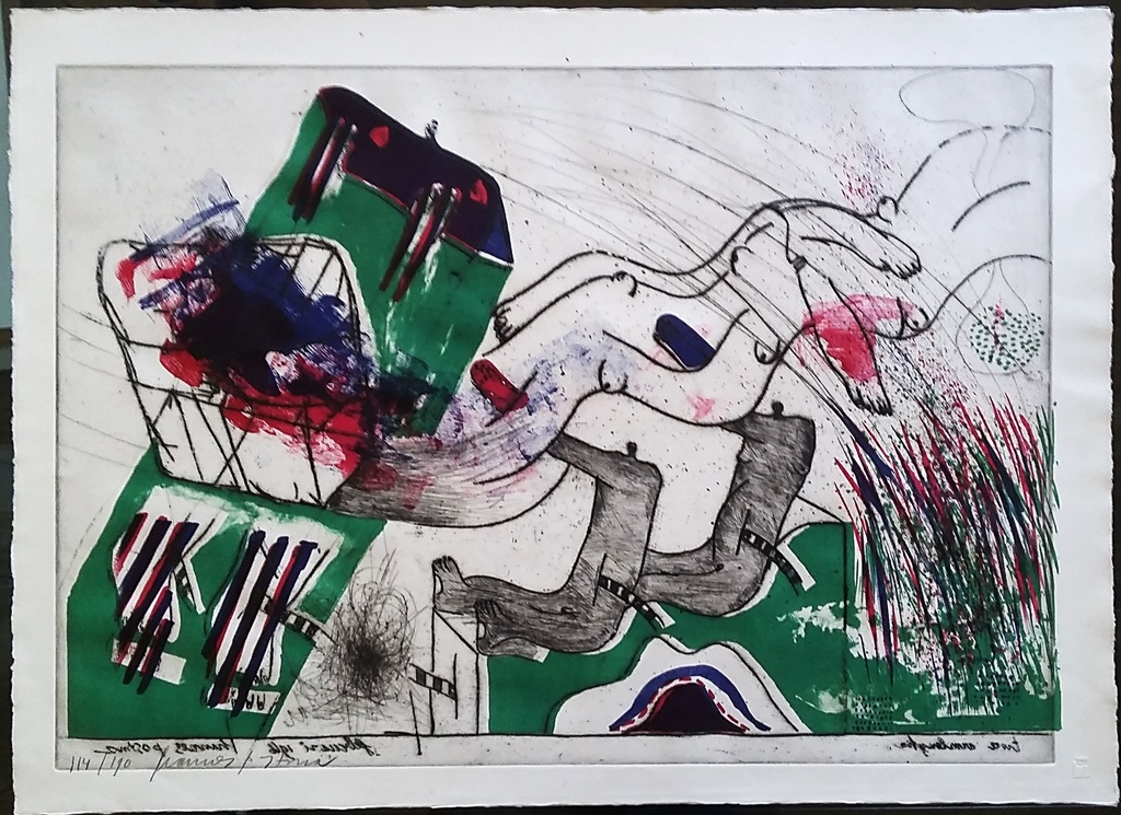 Hannes Postma (1933) - Twee armlengten - Ets - Gesigneerd verkocht voor € 60!