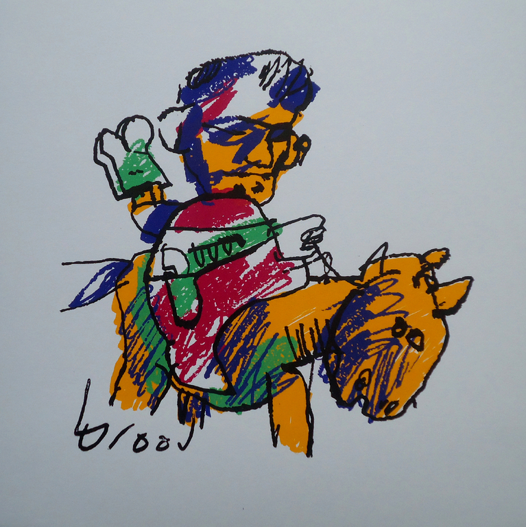 HERMAN BROOD, zeefdruk op papier 'Man op Paard' verkocht voor € 61!