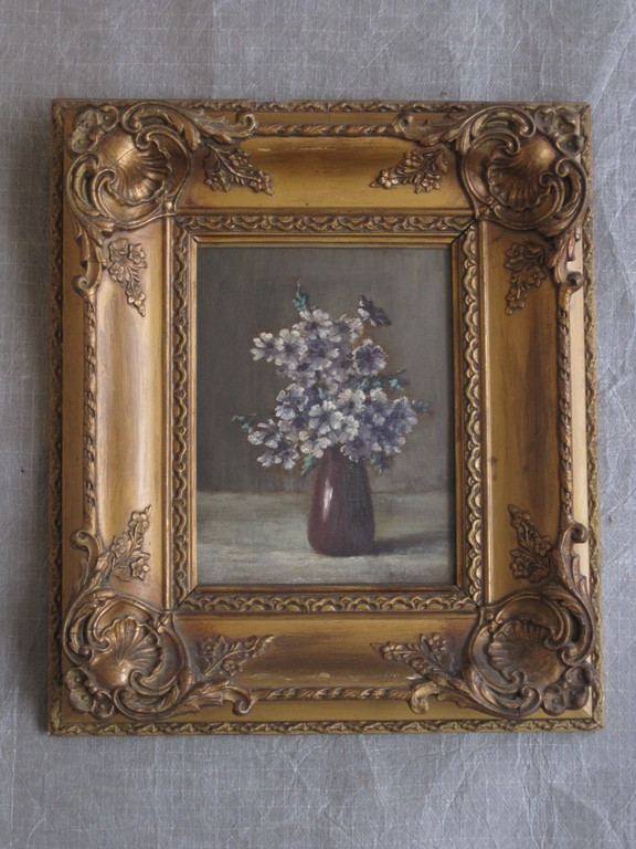 Verfijnd olieverf stilleven "Paarse Aubretia in aardewerk vaas" ges.W.Raaphorst  kopen? Bied vanaf 1!