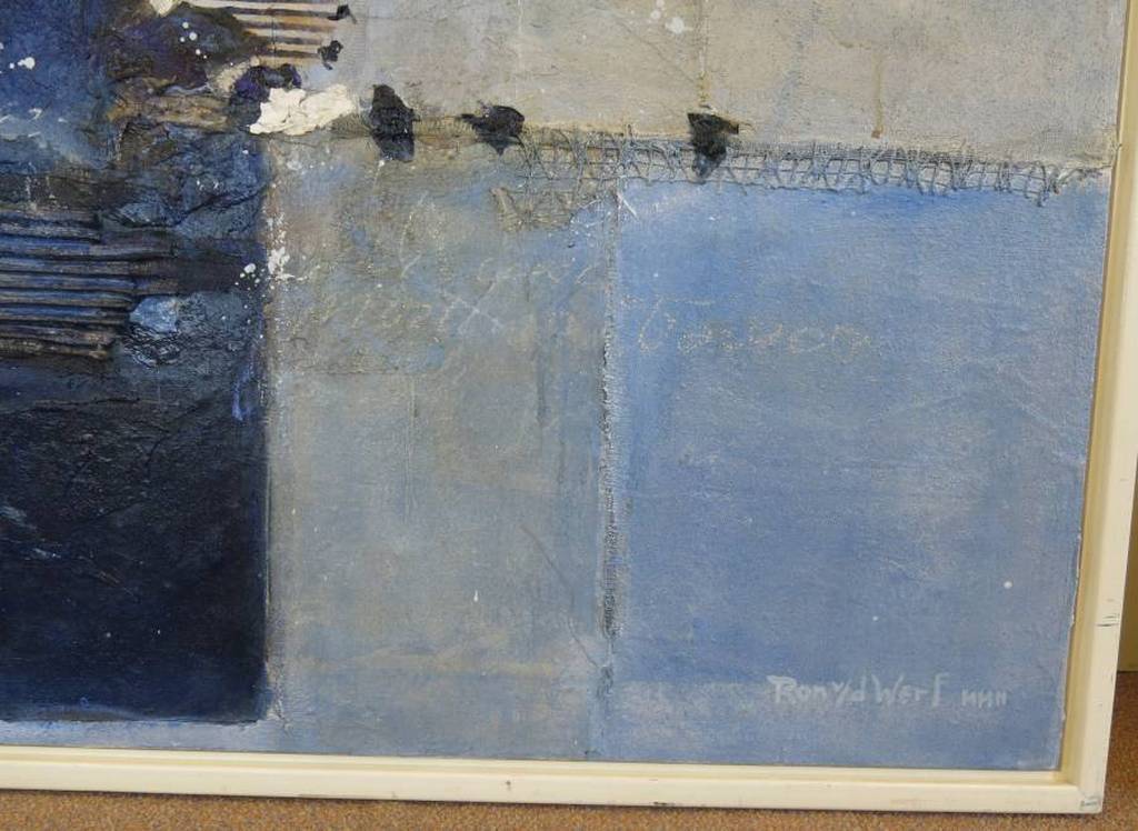 Ron van der Werf: Gemengde Techniek op paneel, Z.T. blauw - Ingelijst (groot) kopen? Bied vanaf 400!