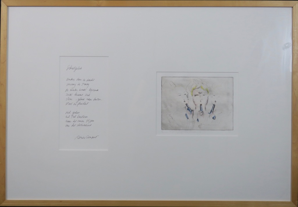 Rinke Nijburg: Ets + Remco Campert: Gedicht, Schietgebed - Ingelijst verkocht voor € 55!