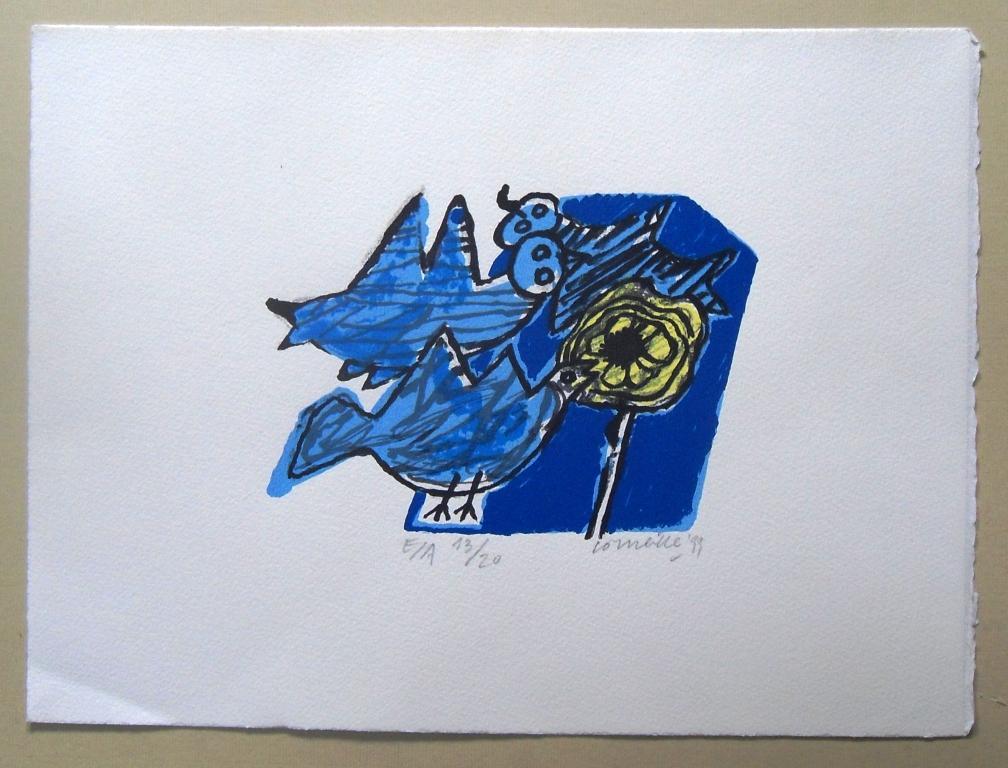 Corneille : vogels en zonnebloem (mooie litho) kopen? Bied vanaf 1!