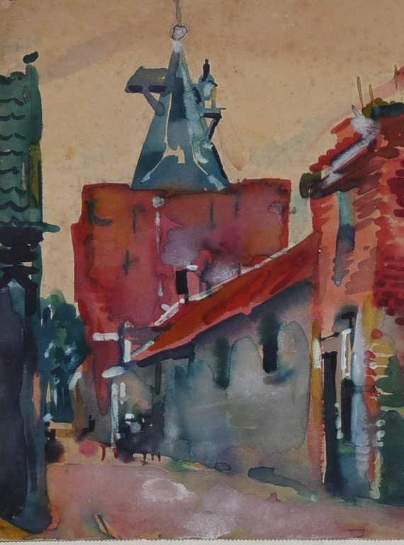 Jan Gerrit Jordens, Aquarel, Straatje met toren kopen? Bied vanaf 275!