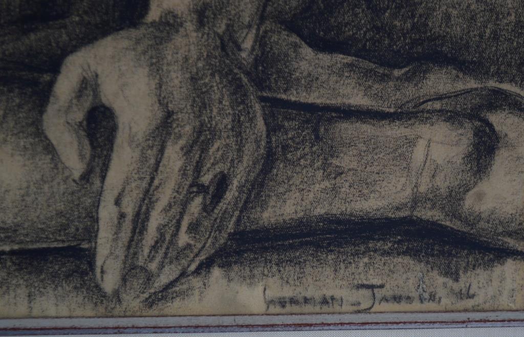 Herman Jansen (1911- ? ) zittend naakt met gesloten ogen 40 x 48, krijt - 1946 kopen? Bied vanaf 20!