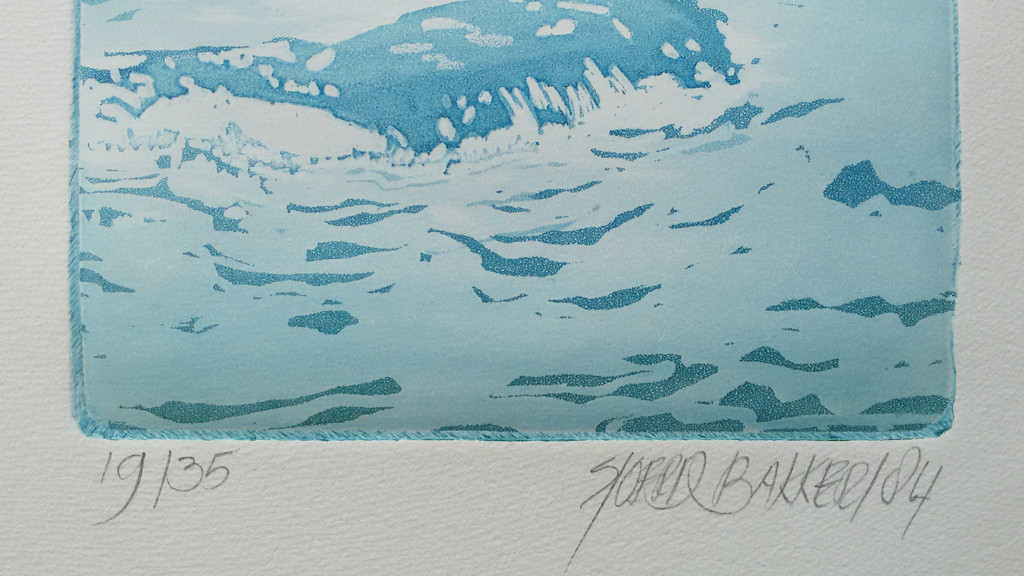 Sjoerd Bakker - Vishaak boven rots in de zee, aquatint ets kopen? Bied vanaf 45!