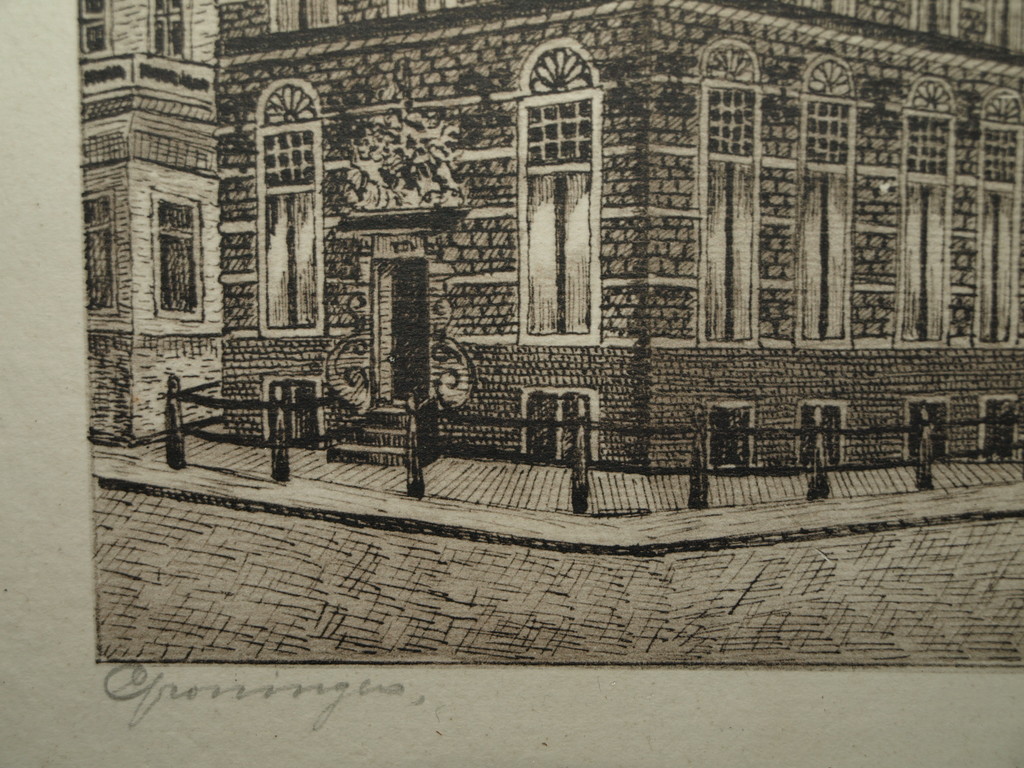 Onduidelijke signatuur - Ets – Het Goudkantoor Groningen – Ingelijst - Oud kopen? Bied vanaf 1!