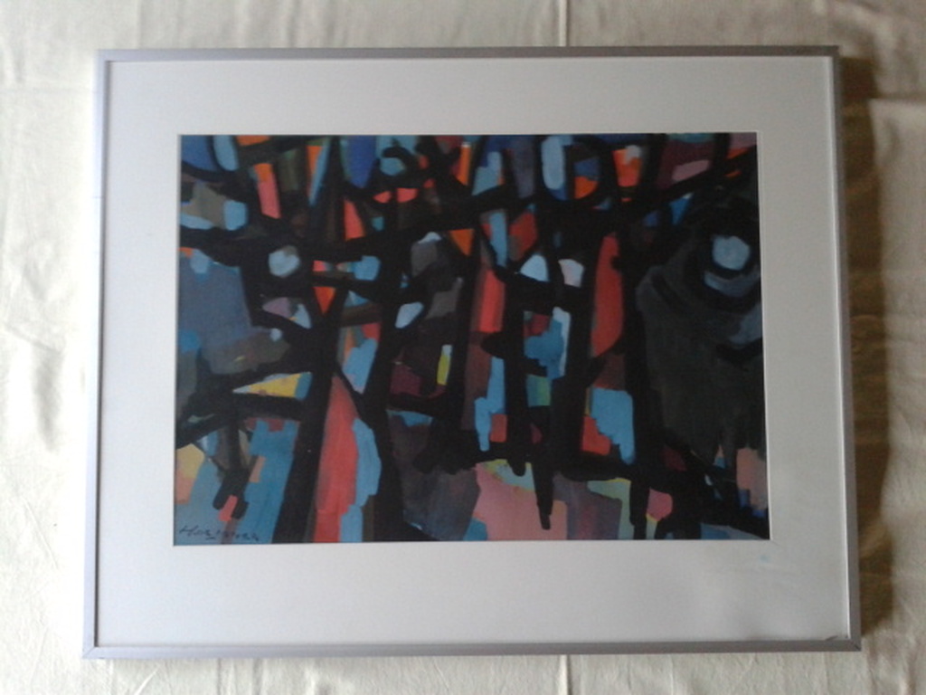 Gouache in strakke metalen lijst van Harry de Jager - Den Haag verkocht voor € 195!