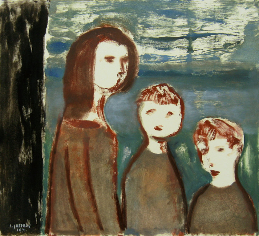 Irene Joffroy - Drie kinderen - olieverf op papier, gesign. verkocht voor € 50!