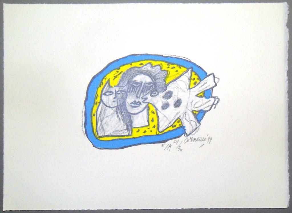 Corneille: vrouw, kat en vogel in geel blauw  kopen? Bied vanaf 1!