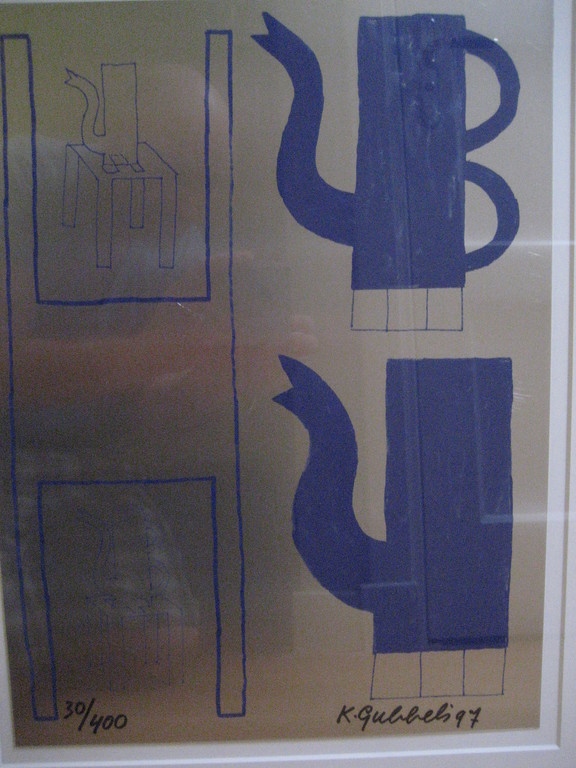 Klaas Gubbels: zeefdruk, Blauwe Kannen Met Stoelen kopen? Bied vanaf 395!