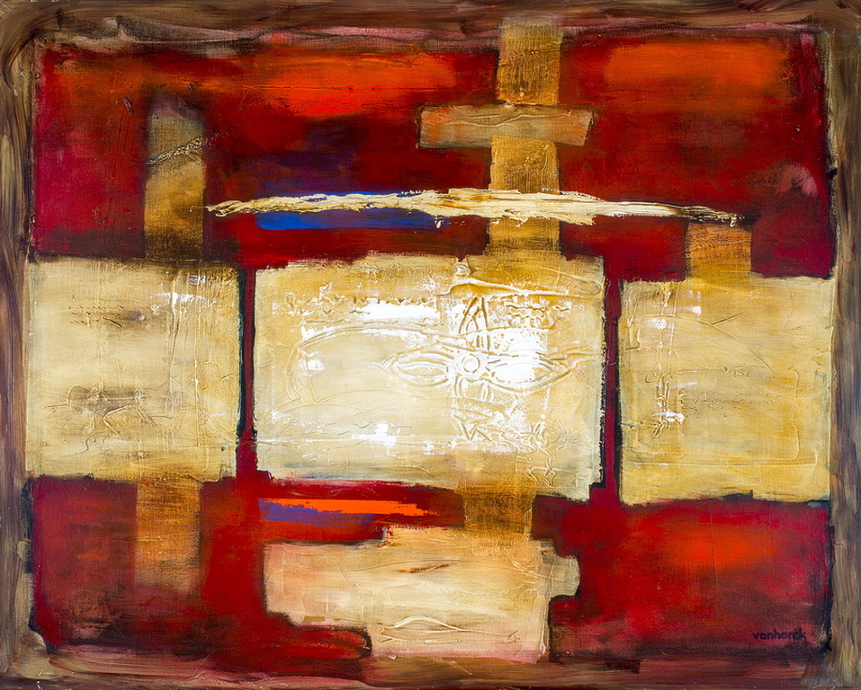 Hans Vanhorck - Abstract, gemengde techniek op doek (zeer groot!) verkocht voor € 400!