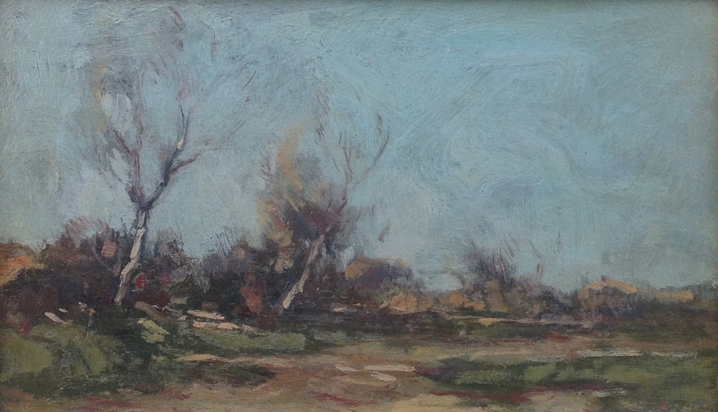 Paul Bodifée, Landschap met boerendorp op achtergrond, olie op paneel kopen? Bied vanaf 1!