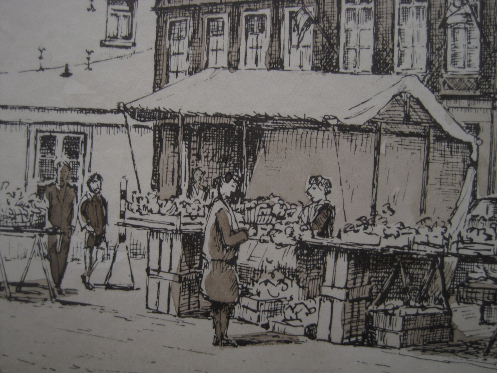 Leuke omstreeks 1980 vervaardigde  ETS "Maastricht Mooswief Markt" gesigneerd kopen? Bied vanaf 1!