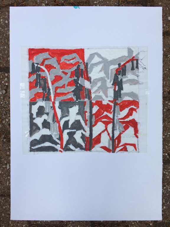 Hans Ebeling Koning, voorstudie zeefdruk, gouache, Salomonszegels verkocht voor € 50!