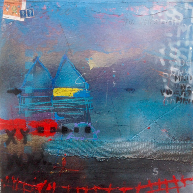 Theo koster:gemengde techniek, blue house verkocht voor € 120!