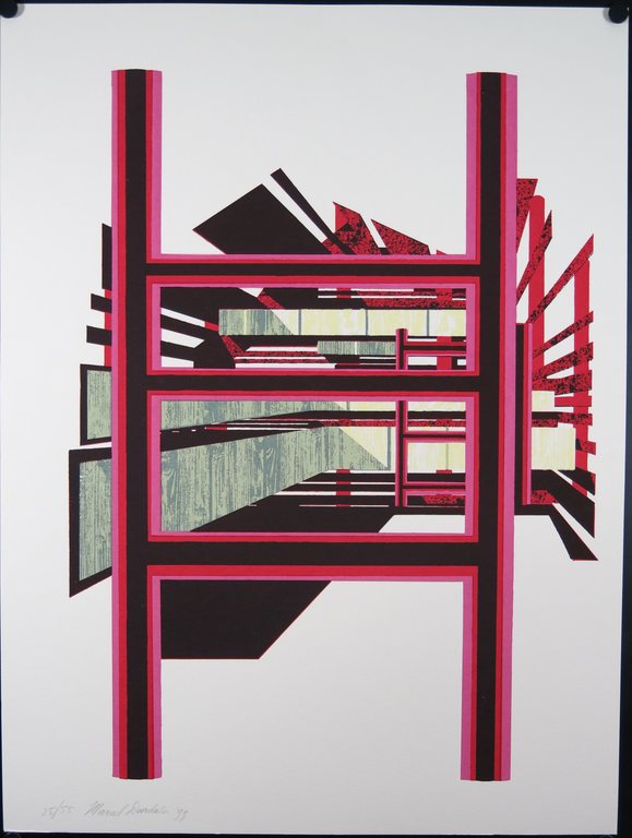 Marcel Doorduin: Zeefdruk, Raster met roze en rood kopen? Bied vanaf 35!