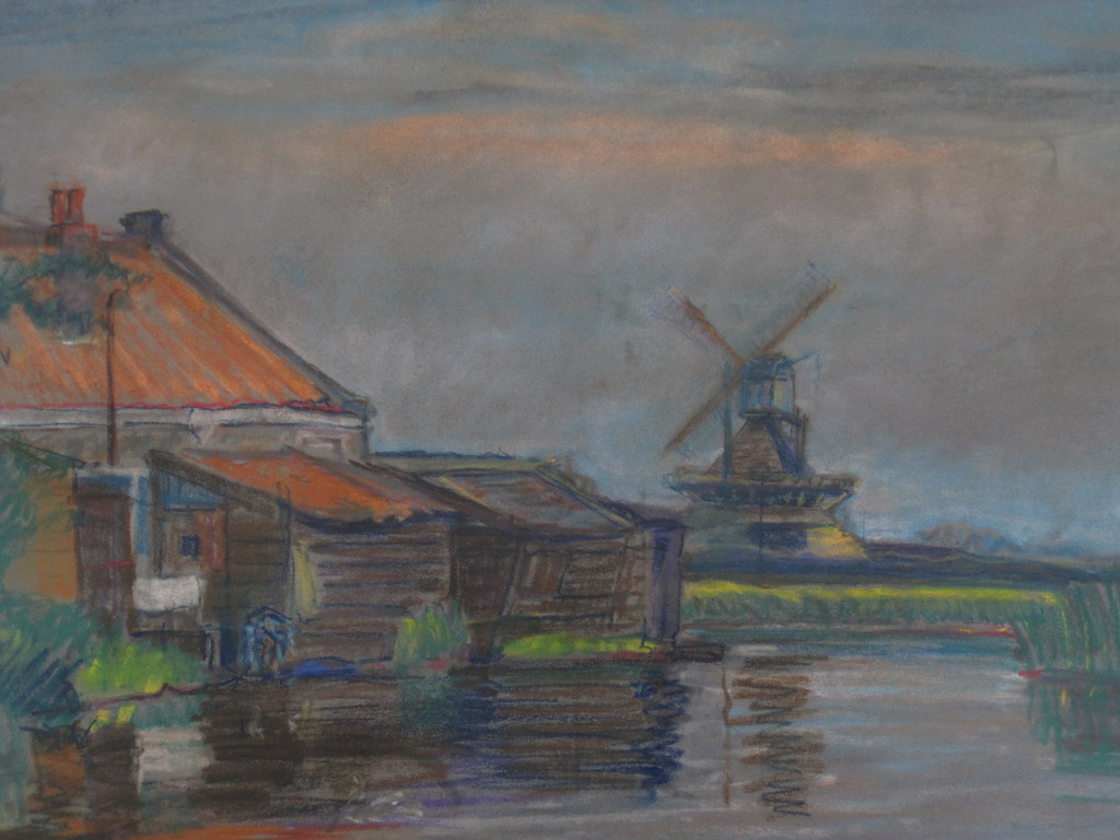 Mooie ca. 1920 Pastel "Molen aan Kralingse Plas Rotterdam"  George Pletser  kopen? Bied vanaf 1!