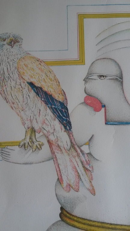 Jörg Remé - Witte figuur met vogel - gesigneerde litho uit 1979, nummer 44/100 kopen? Bied vanaf 25!