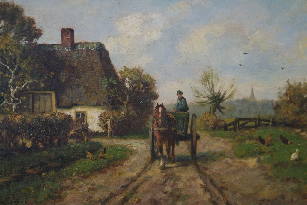 Martinus J. Nefkens (1866-1941) - olieverf op doek- landschap met paard en wagen verkocht voor € 310!