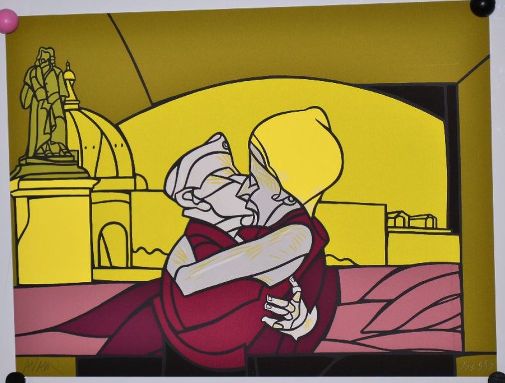 Valerio Adami: Litho. Kussend paar. Gesigneerd verkocht voor € 100!