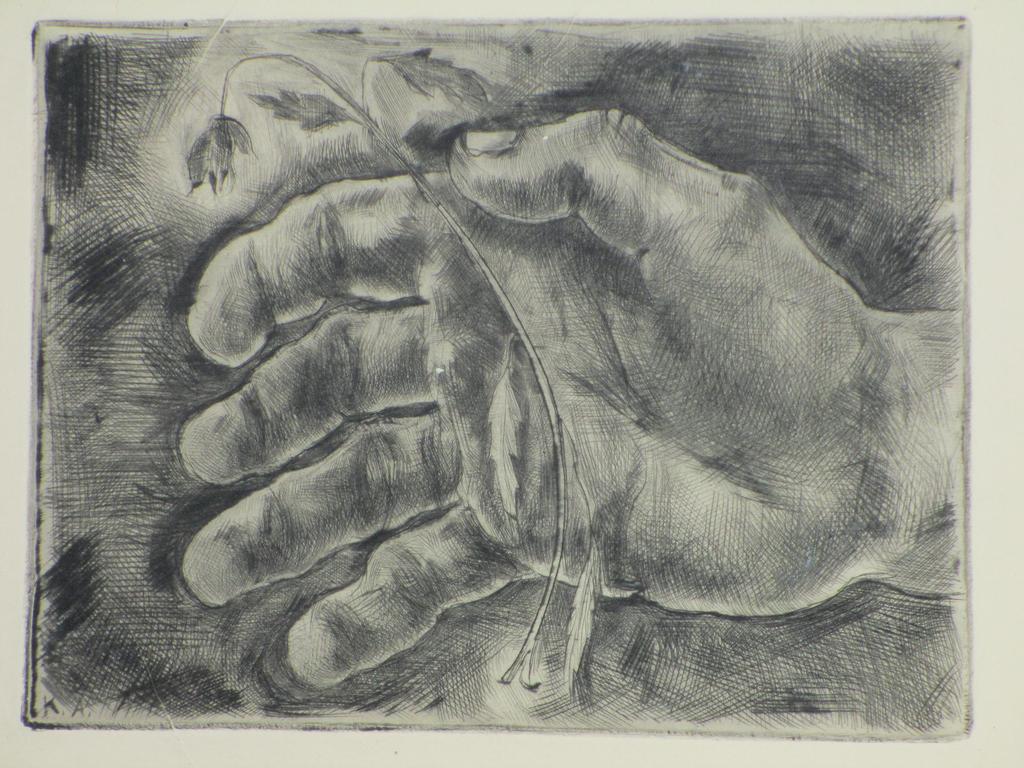 Kees Andrea, Hand met twijg, Ets verkocht voor € 35!