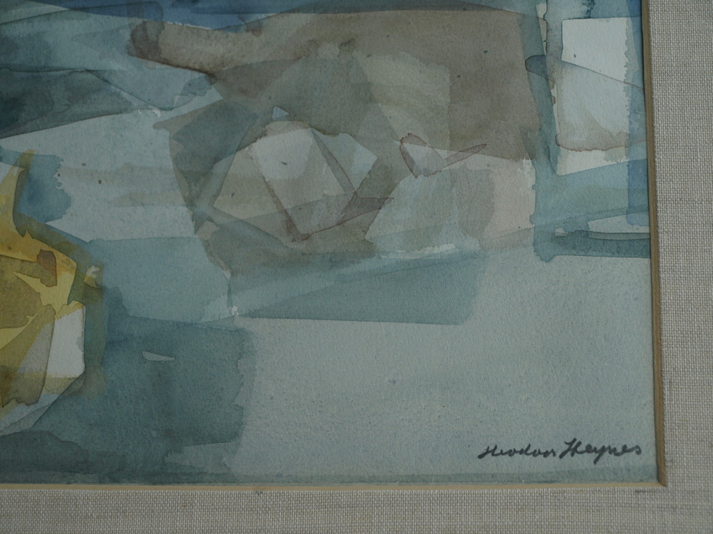 Theodoor Heynes : Aquarel , Stilleven met bord, servet, wijnfles en fruit - 1965 kopen? Bied vanaf 125!