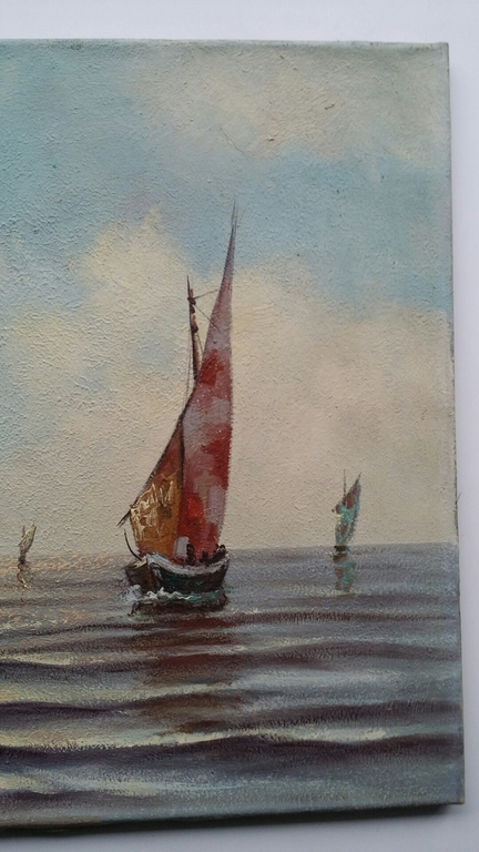 Onbekend. Olieverf. Zeilschepen in de branding. kopen? Bied vanaf 25!